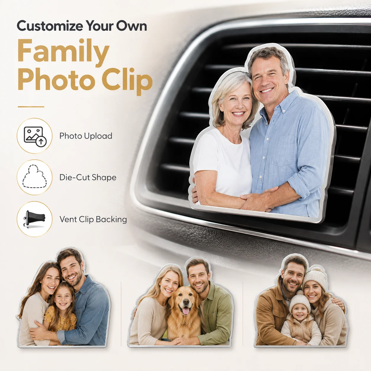 Custom Photo Car Vent Clip Personalized Acrylic Air Vent Ornament Family Picture Car Decor Gift Auto Accessory Interior Decor