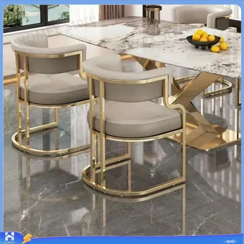 Luxury Golden Dining Chairs Wrought Iron Backrest Armchair Modern Kitchen Dining Room Furniture Home Bedroom Salon Makeup