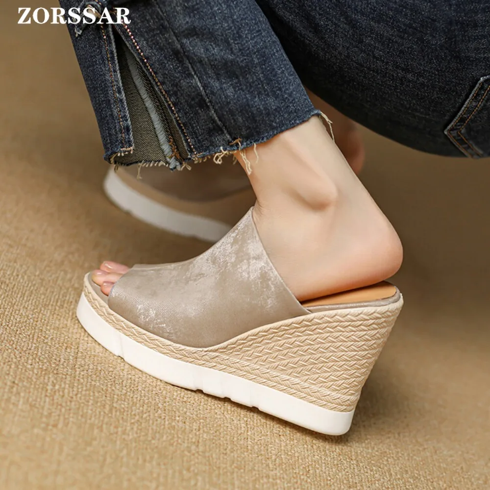 Apricot Blue Platform Wedge Sandals Slippers 2024 Summer Fashion Peep Toe Super High Heigh Sexy Sandal Mules Zapatillas Mujer