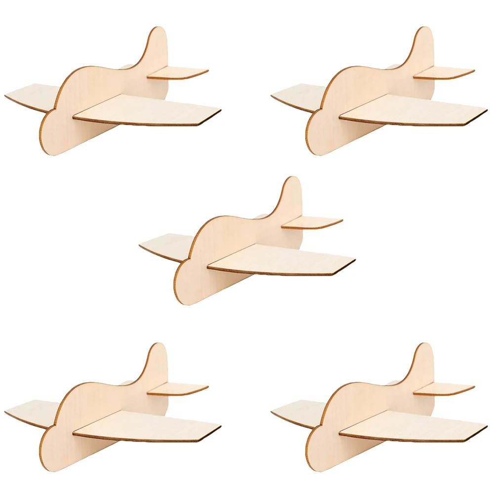 

5pcs Wooden Diy Unpainted Kids Craft Kits Painting Educational Unfinished Wood Plane Kits For Home Classroom