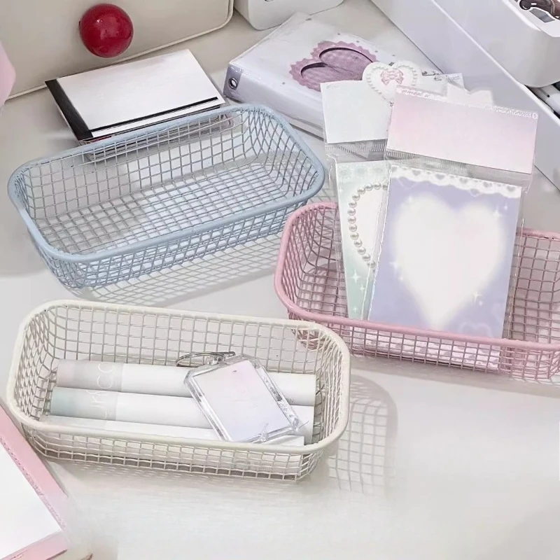 سلة سلكية معدنية قابلة للطي منظم سطح المكتب مكتب عمل تخزين سلة تخزين حديدية عتيقة لغرفة المعيشة المطبخ ديكور المنزل #2