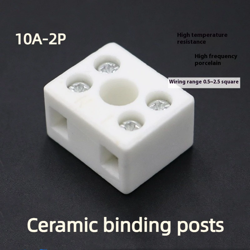 

10Pcs 2-position Ceramic Terminal Block 10A High Temperature Resistant 5 Hole LED High-voltage Copper Terminal Post