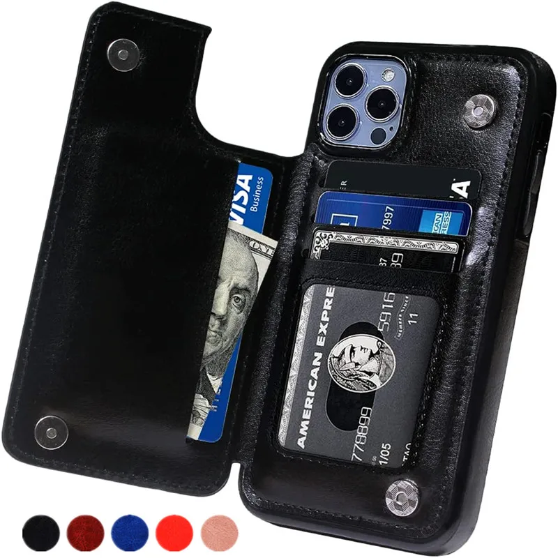 

Luxury Wallet Leather Back Flip Case For iPhone 14 13 12 11 Pro Max XR XS Max X 6 6s 7 8 Plus Card Slots Cover