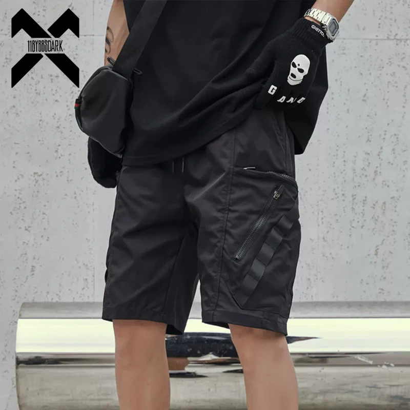 2025 Summer Cargo Shorts Mens Multi Pocket Tactical Short Pant Functional Loose Streetwear Elastic Waist Shorts Black Techwear