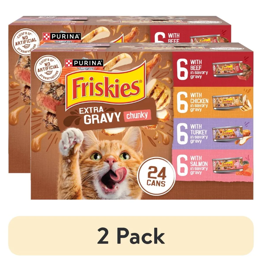 

2 упаковки вида влажного корма для кошек Purina Extra Chunky Gravy Variety Pack, 5,5 унций, 24 банки в упаковке