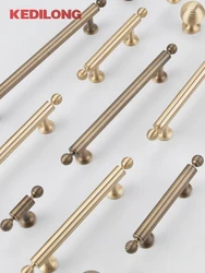 KEDLO Solid Brass French Pull Handle Kitchen Cabinet Drawer Gold Stripe Ball Knob Modern European Long Handle