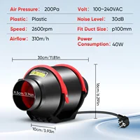 Ventilateur d'extraction de 4 pouces, vitesse réglable de 100mm, 310m3/h, ventilateur de conduit en ligne, ventilateur d'extraction à faible bruit pour évents domestiques, pièces de systèmes CVC 5