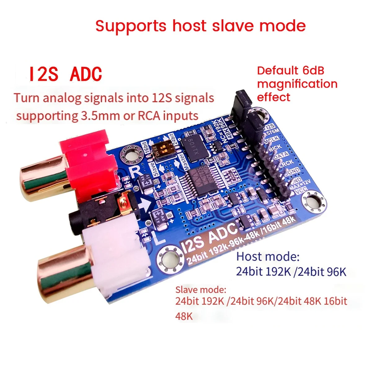 I2S ADC Audio I2S Acquisition Card Module Master/Slave Mode 24Bit 192K 96K 48K Multi-Functional Development Board