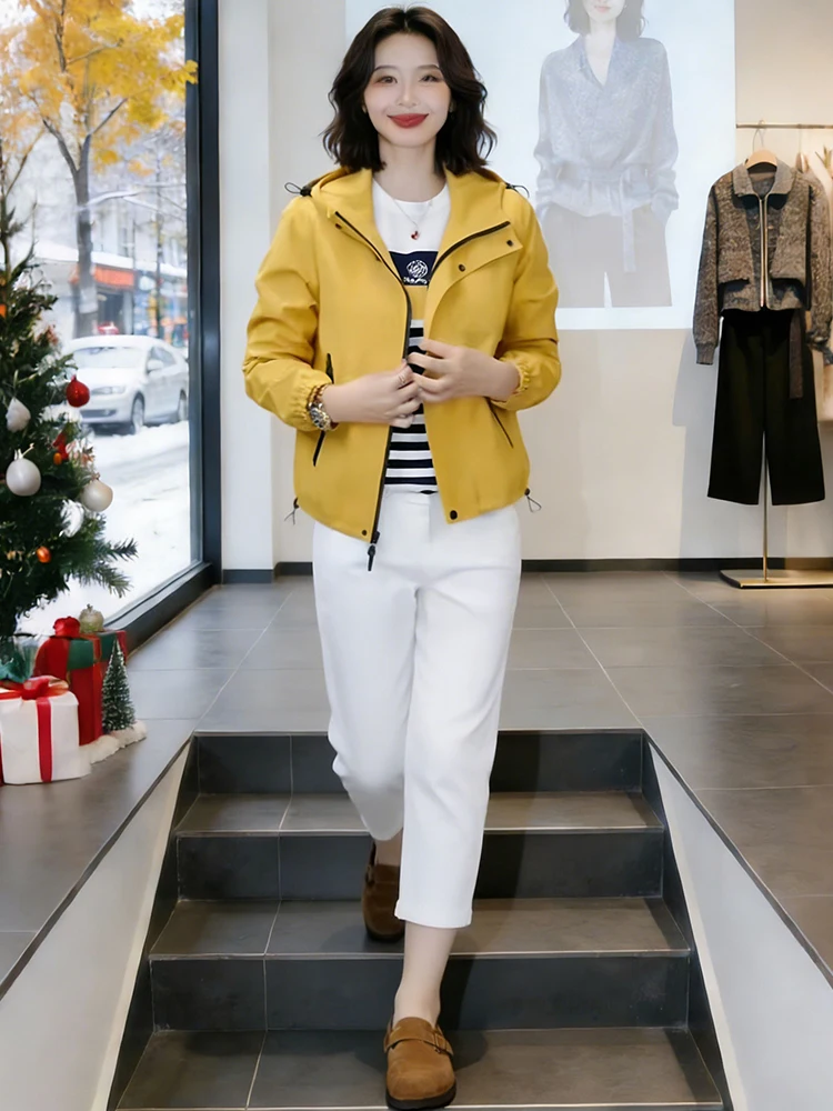 

Sli Hooded Jaet Women's Spring 2026 New Faionable Versatile Anti-Aging Casual Loose Fit Long Sve Zipper Closure