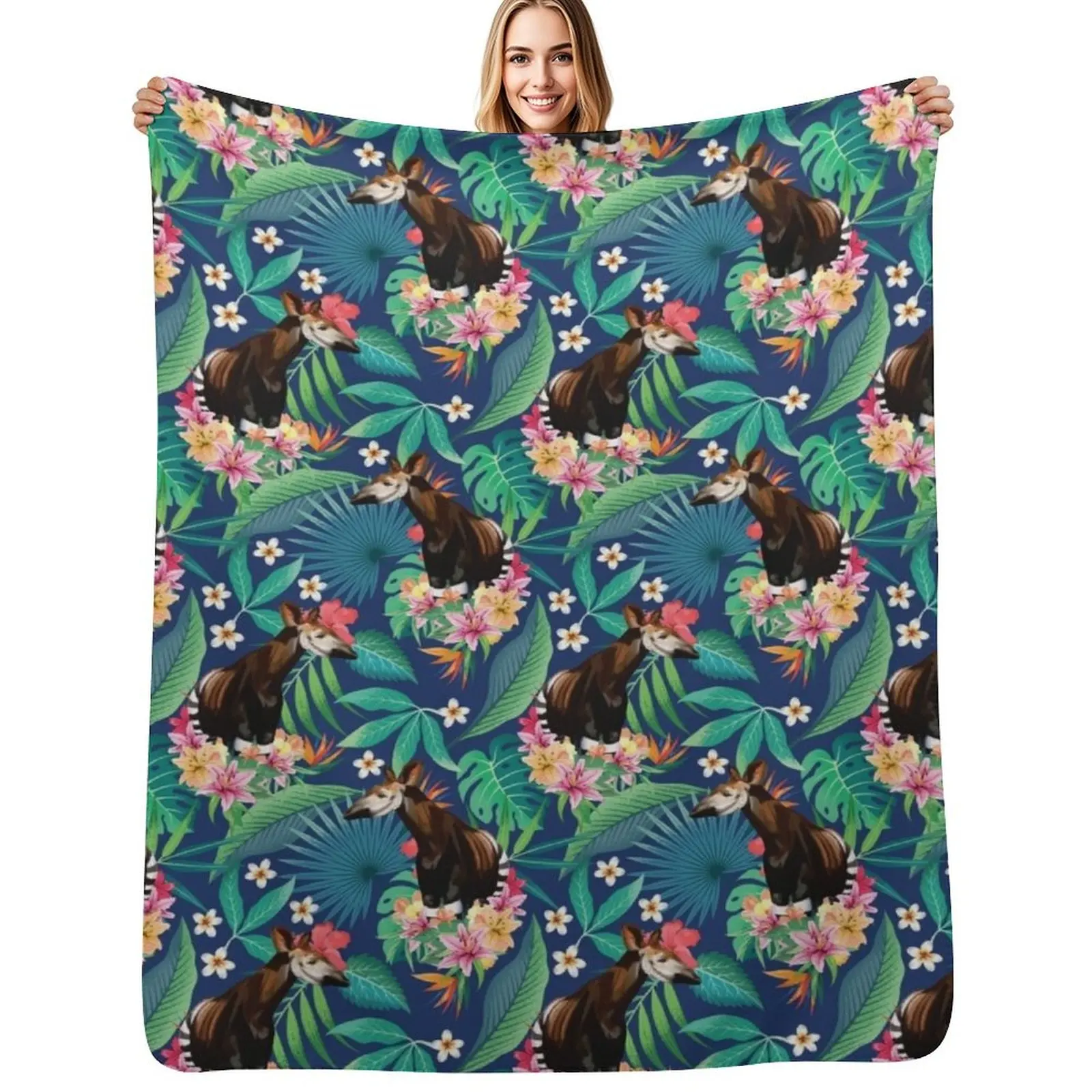 Tropical Rainforest Okapi Throw Blanket Travel Size Cozy Blanket for Plane Train