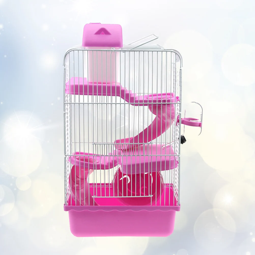 

Luxury Three Layer Hamster Cage Pet Portable Small Cage 21x27x45cm Slide Design Leakproof Water Jug Multi