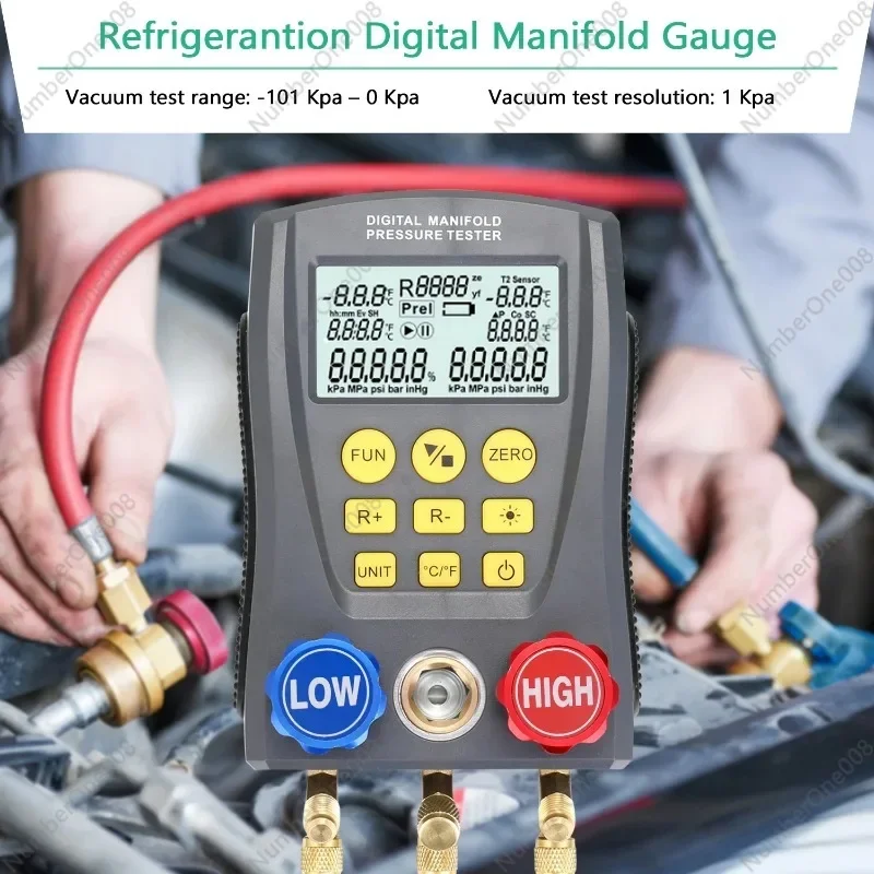 WZ-0031 Digital Pressure Gauge Valves Tool Kit 0-6000Kpa Refrigeration Vacuum Pressure Manifold Tester HVAC Temperature Tester