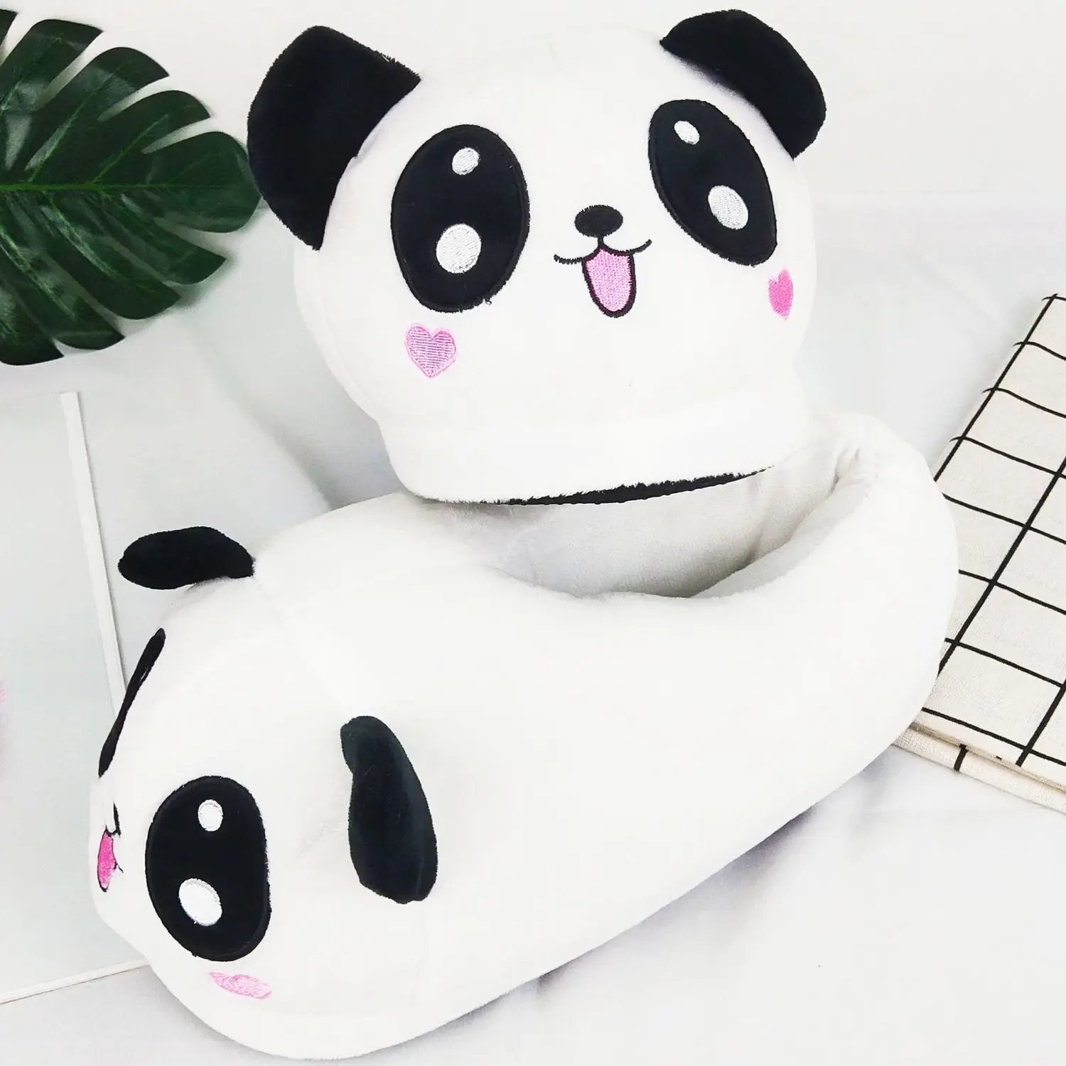 

Panda Slippers White Cartoon Novelty Slippers Nonslip Funny One Size Plush Winter Indoor Warm for Bedroom Shoes Family Slippers