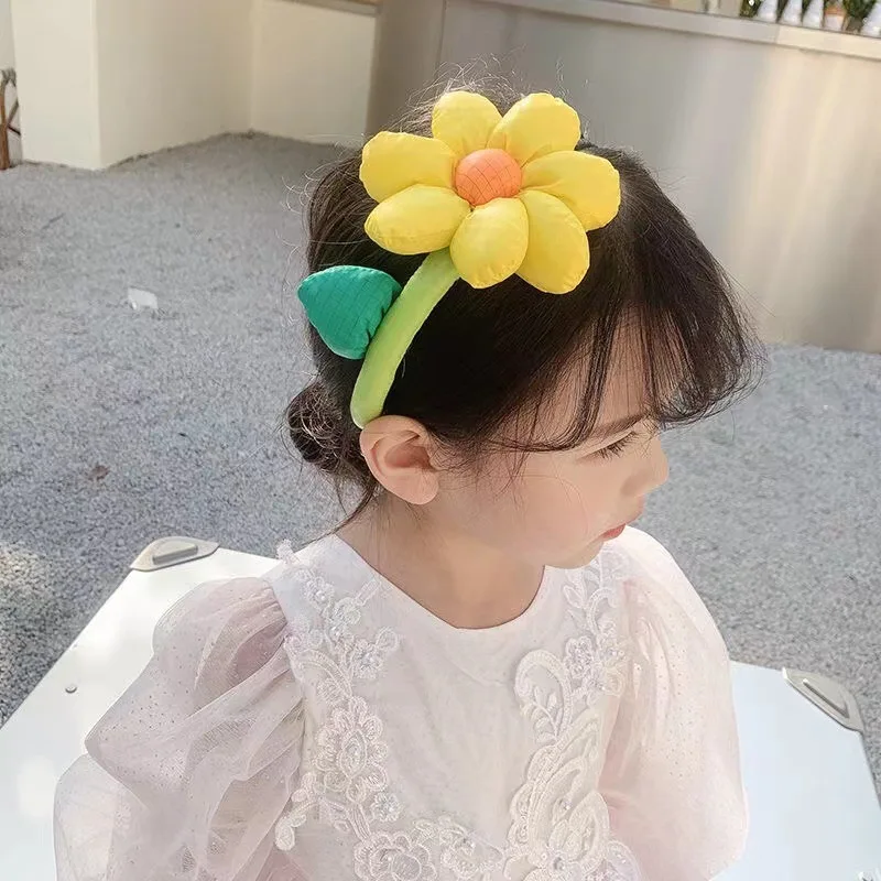 Korean 3D Flowers Hat Sunflowers Cute Girls\' Hair Bands Spring Summer Hair Wear Baby Girl Birthday Gifts Headbands Supplies