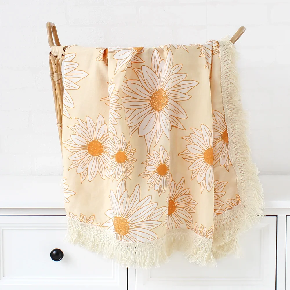 Muslin พู่ Swaddle Wrap ฝ้าย Fringe ผ้าห่มเด็กทารกแรกเกิด2ชั้นผ้าปูที่นอนทารกผ้าเช็ดตัว