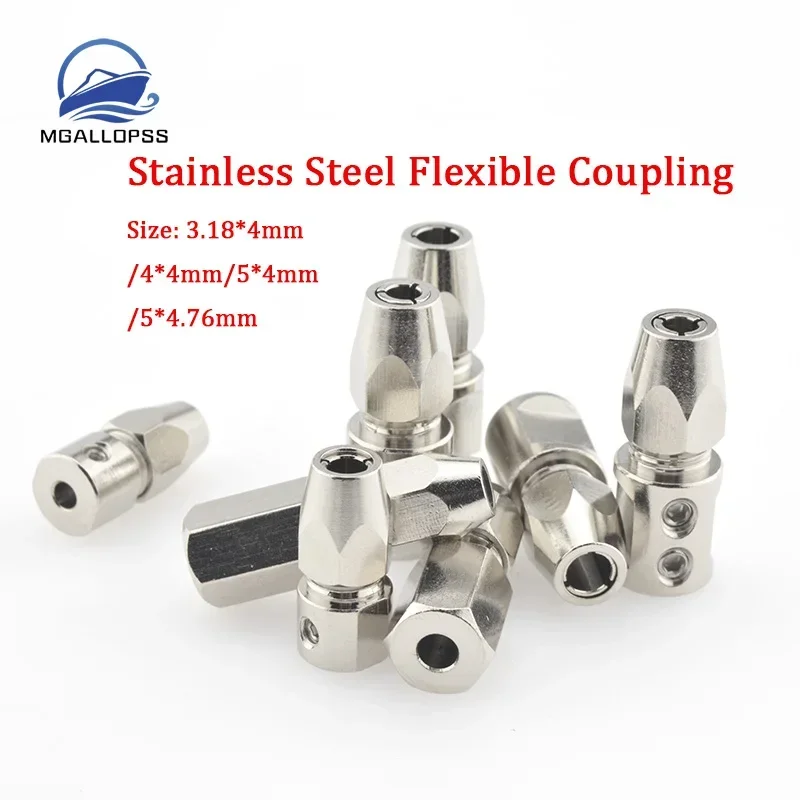 1pc Flex Collet Coupler 3.18x4/4x4/5x4/5x4.76mm Stainless Steel Positive/ Reverse Flexible Coupling for RC Boat Model Flex Cable