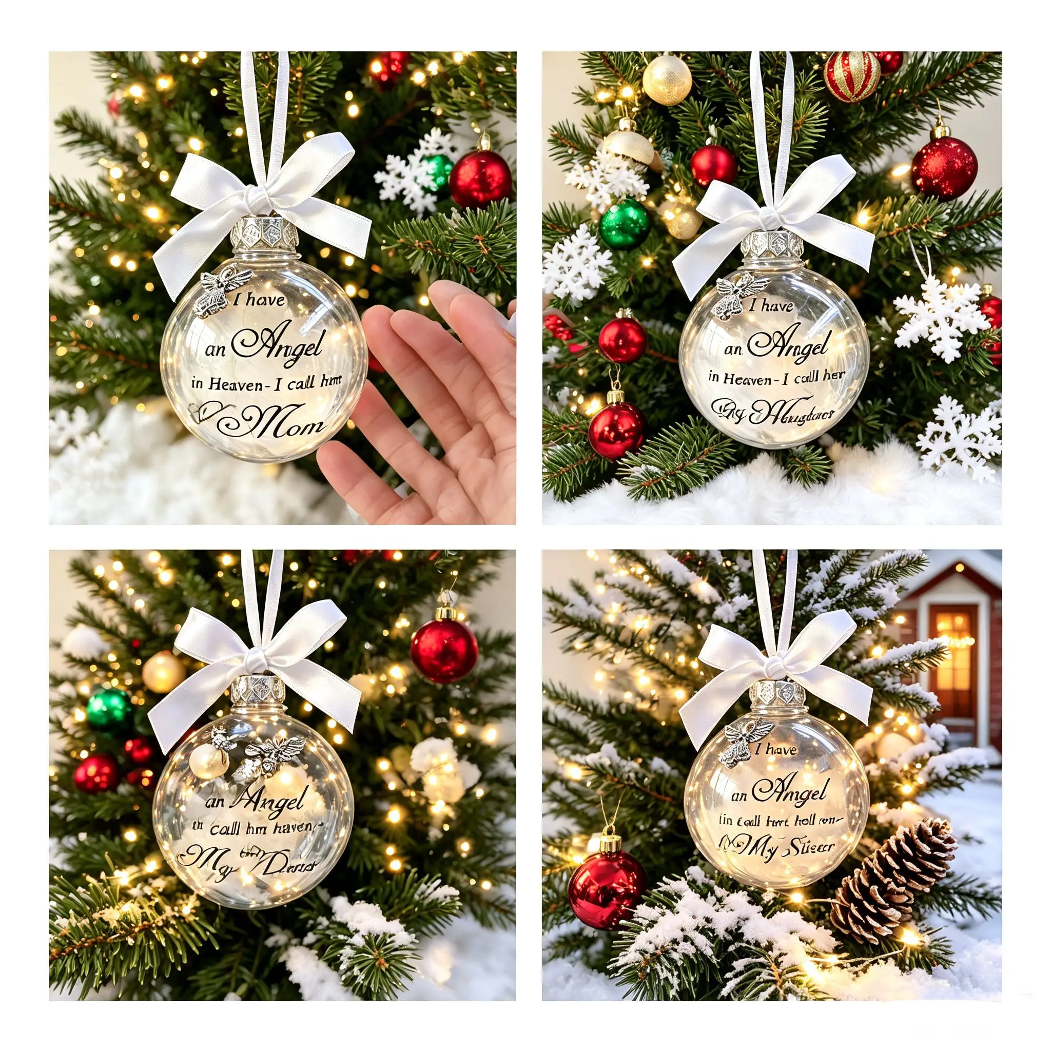 Adorno Navideño Conmemorativo Transparente con Forma de Ángel y Plumas, 'Tengo un Ángel en el Cielo', Decoración Colgante para Árbol de Navidad, para Condolencias y Recuerdo