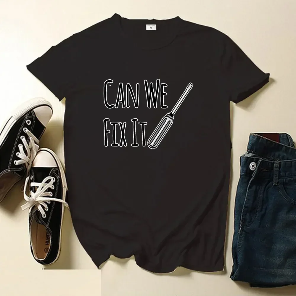 Can We Fix It ？Yes, We Can!  Funny Repair Man Bob The Builder Engineering Cartoon Men TShirt Crewneck Tee tee Short Sleeve