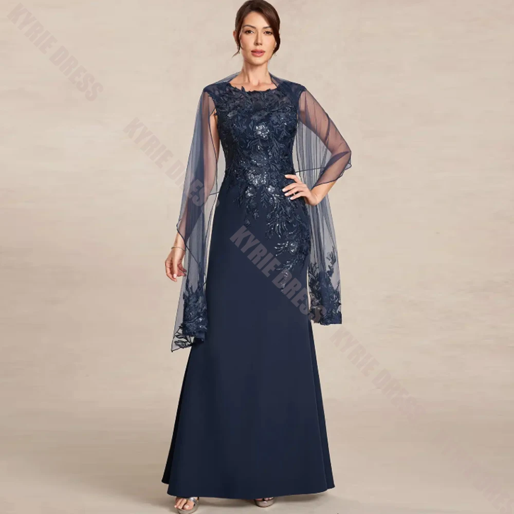 Customized Mother of The Bride Dresses Boat Neck with Wrap Sequined Applique A Line Women Wedding Guest Gown Party Evening Dress