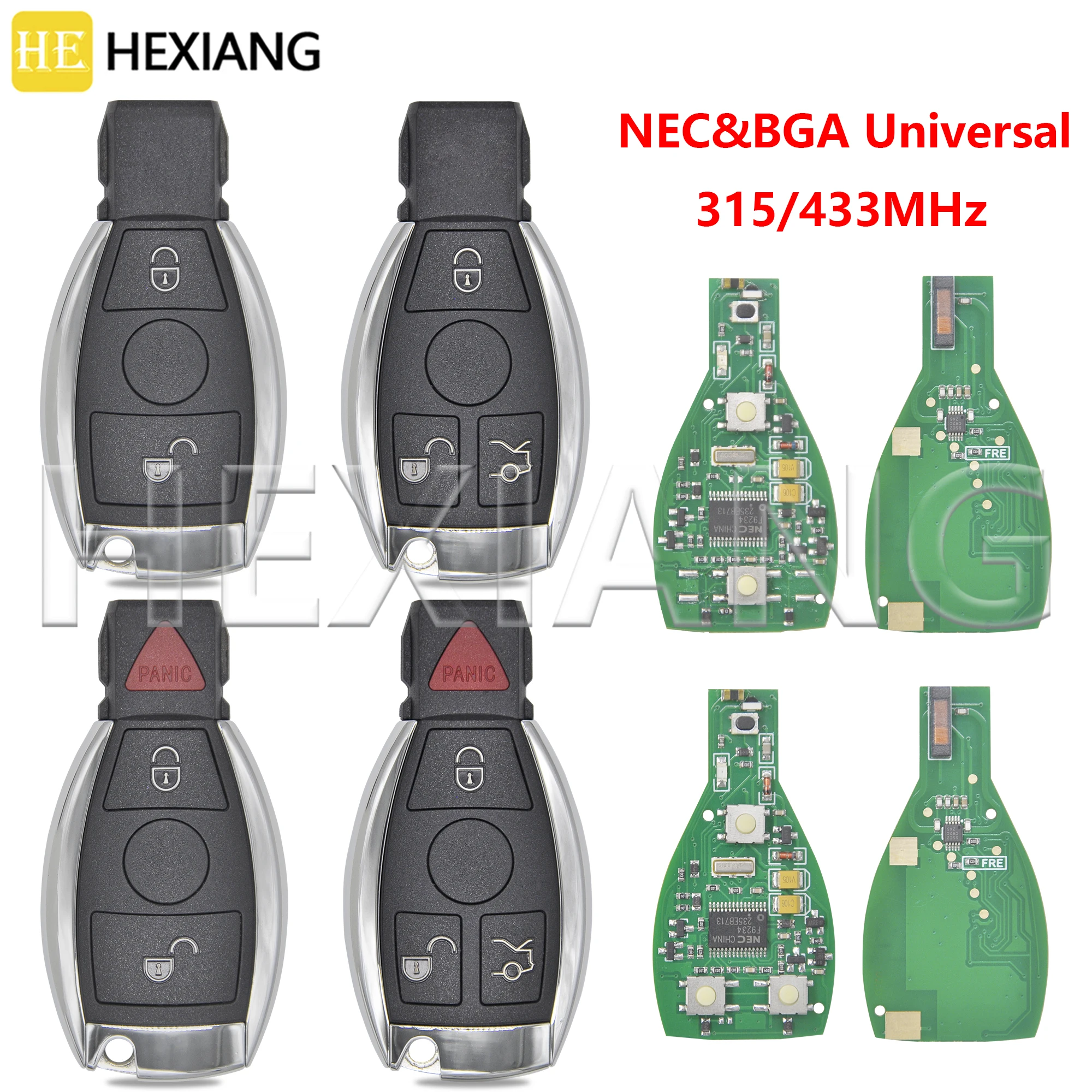 Chave remota universal do carro para Mercedes Benz, ELE tipo BGA, Sopport BGA e NEC, 315 MHz, 433MHz, FOB de frequência variável, A, C, E, classe S, W203, W212