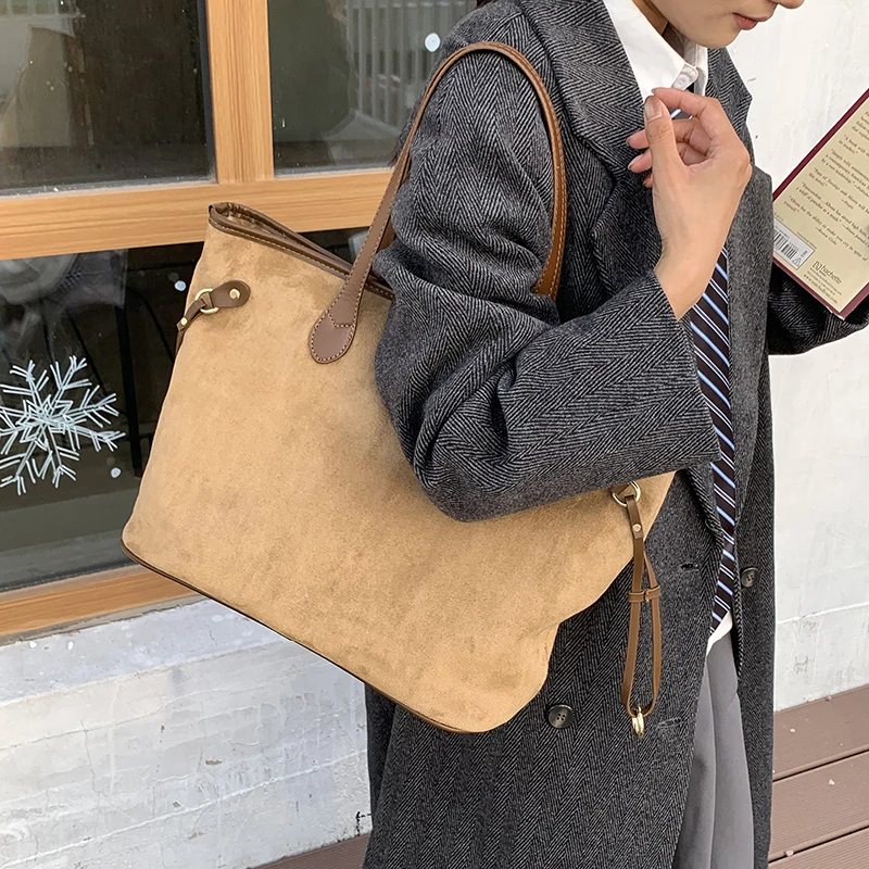bolsos mujer Bolso de mano de calidad MOODS para mujer, bolsos de mano de ante PU de Color puro de gran capacidad, bolsos de compras de hombro, nuevo bolso de diseñador de lujo para invierno 2025