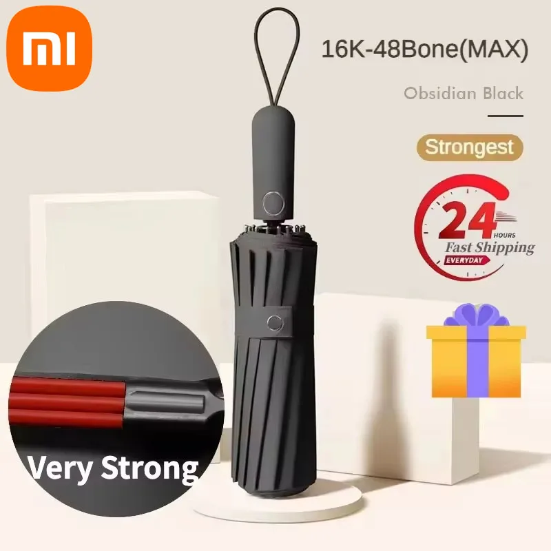 Xiaomi Windproof Strong Umbrella Reinforced 48 Bone Sun UV Protection Large Fully Automatic Folding Rain Umbrellas Parasol