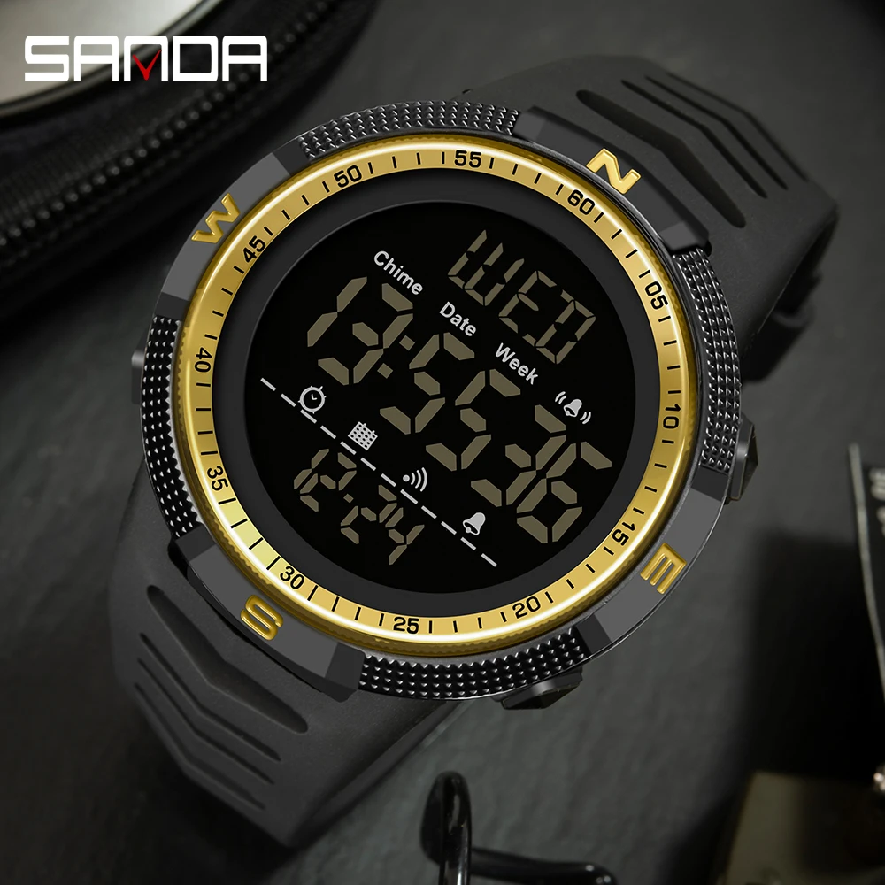 SANDA-Reloj de pulsera Digital luminoso para hombre, cronógrafo multifuncional de marca superior a la moda, resistente al agua, para deportes al