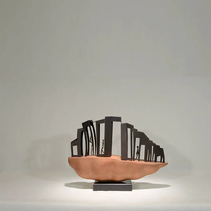 High-end wooden boat sculpture desktop decoration abstract architectural design interior art ornament