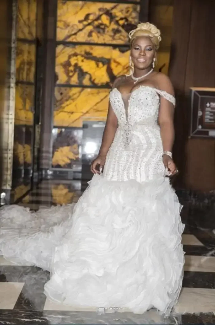 Customized Plus Size Wedding Dresses Beads Sequins Sweetheart Off Shoulder Ruffles African Mermaid Back Lace Up Custom Made Brid