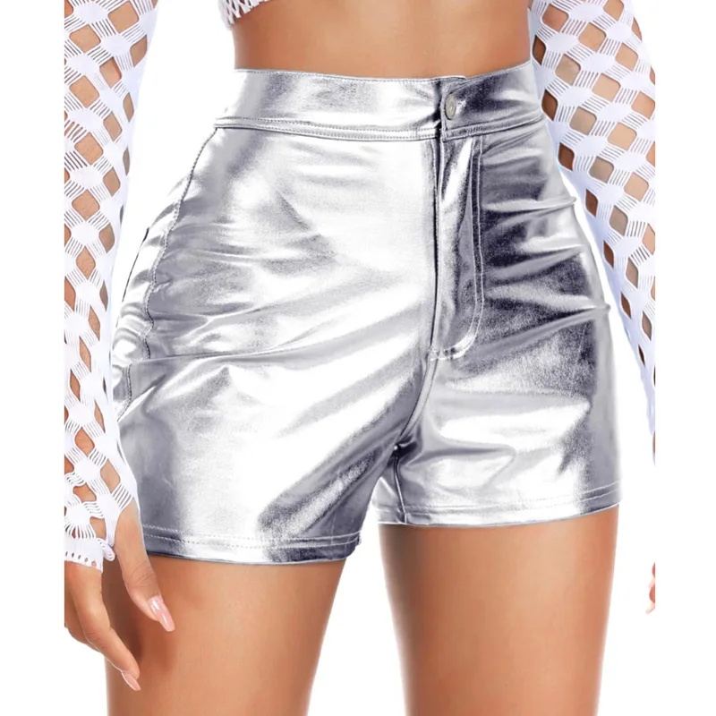 Shiny Leatherette High Waist Shorts Women's Fashion Performance Tight Fit Party Clothes Cross-Border Agent Sexy Girl Style