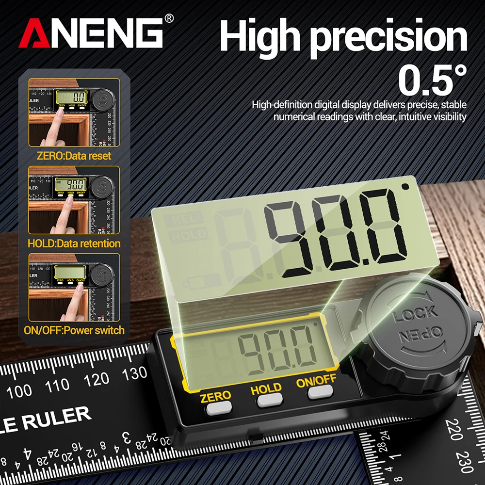 ANENG Hochpräzisions-360 ° Digitaler LCD-Winkelmesser, Winkelfinder, Holzbearbeitungswerkzeuge für Rauminspektion und -messung – Detail 17