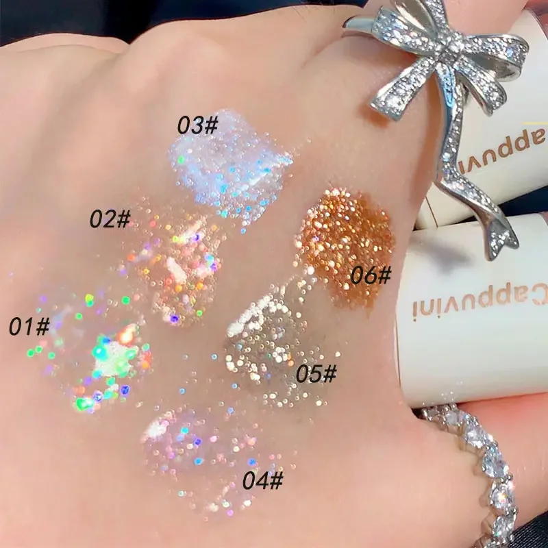 6-kleuren vloeibare oogschaduw Hoogglans glitter oogschaduw Waterdicht Langdurig Super sprankelend kristal Fijne glitter oogmake-up