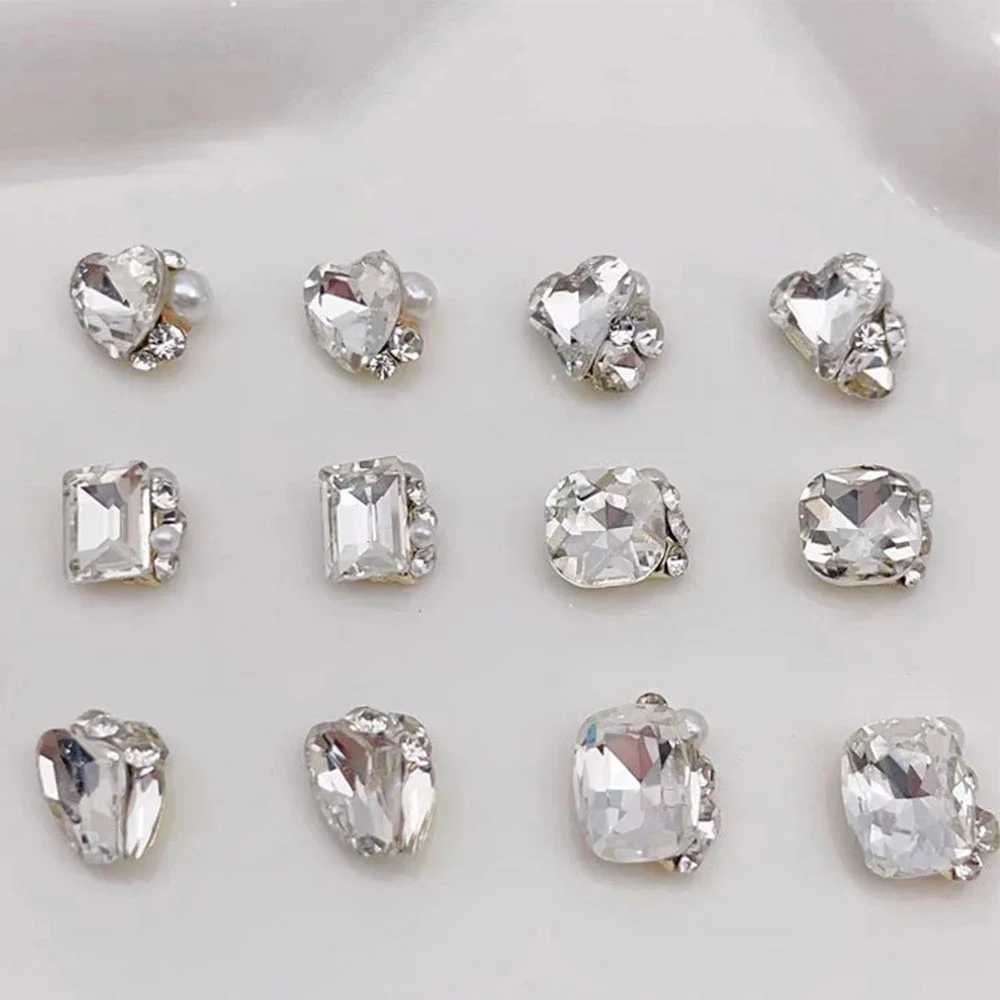 6 grades de cristal transparente prego pilha diamante luxo coração quadrado arte do prego strass gemas brilho vidro pedras do prego diy encantos
