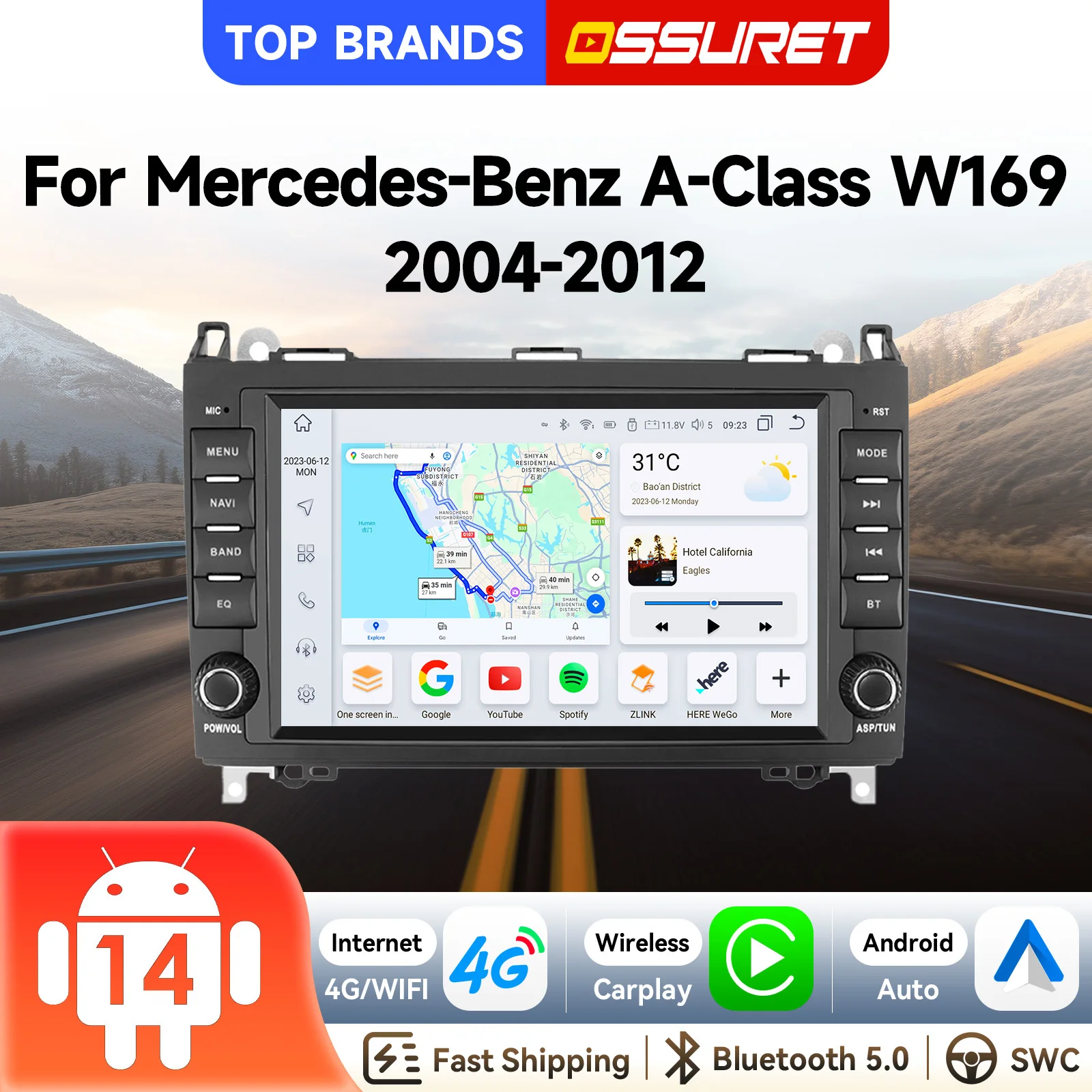 Ossuret Schneller Versand 8 Zoll Android 15 GPS-Navigations-Autoradio für Mercedes-Benz W169/W245/W639/Viano/W906 Sprinter für VW Crafter 2006 Autoradio Wireless Carplay Android Auto WiFi 4G AI