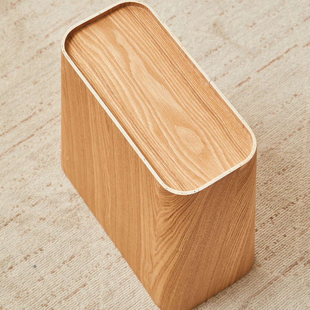 

Wooden Trash Can Modern Bin Basket Slim Kitchen Wrought Iron for Bathroom Living Garbage Office