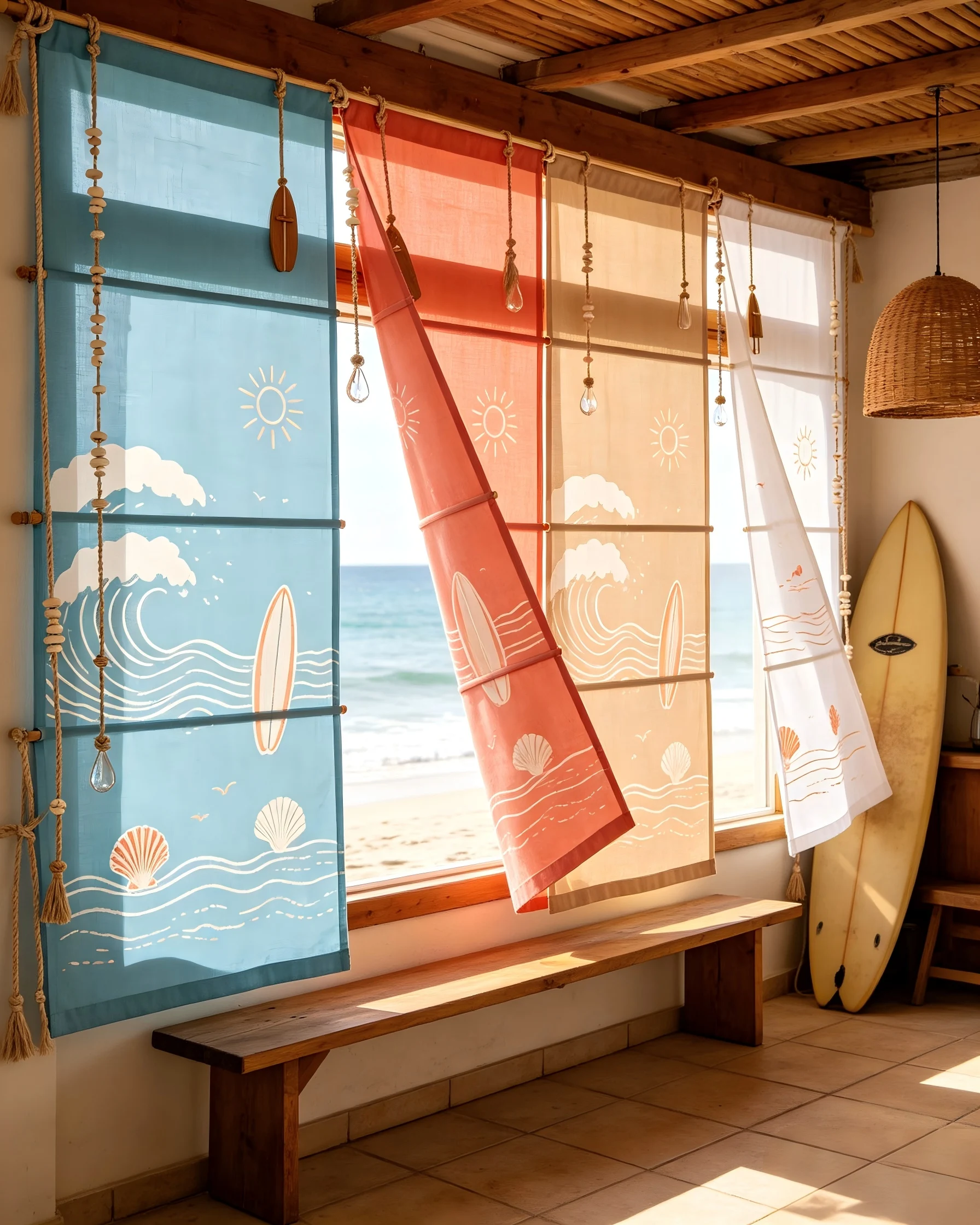 200439   Sea Blue x Coral Red Sunscreen Polyester Curtains