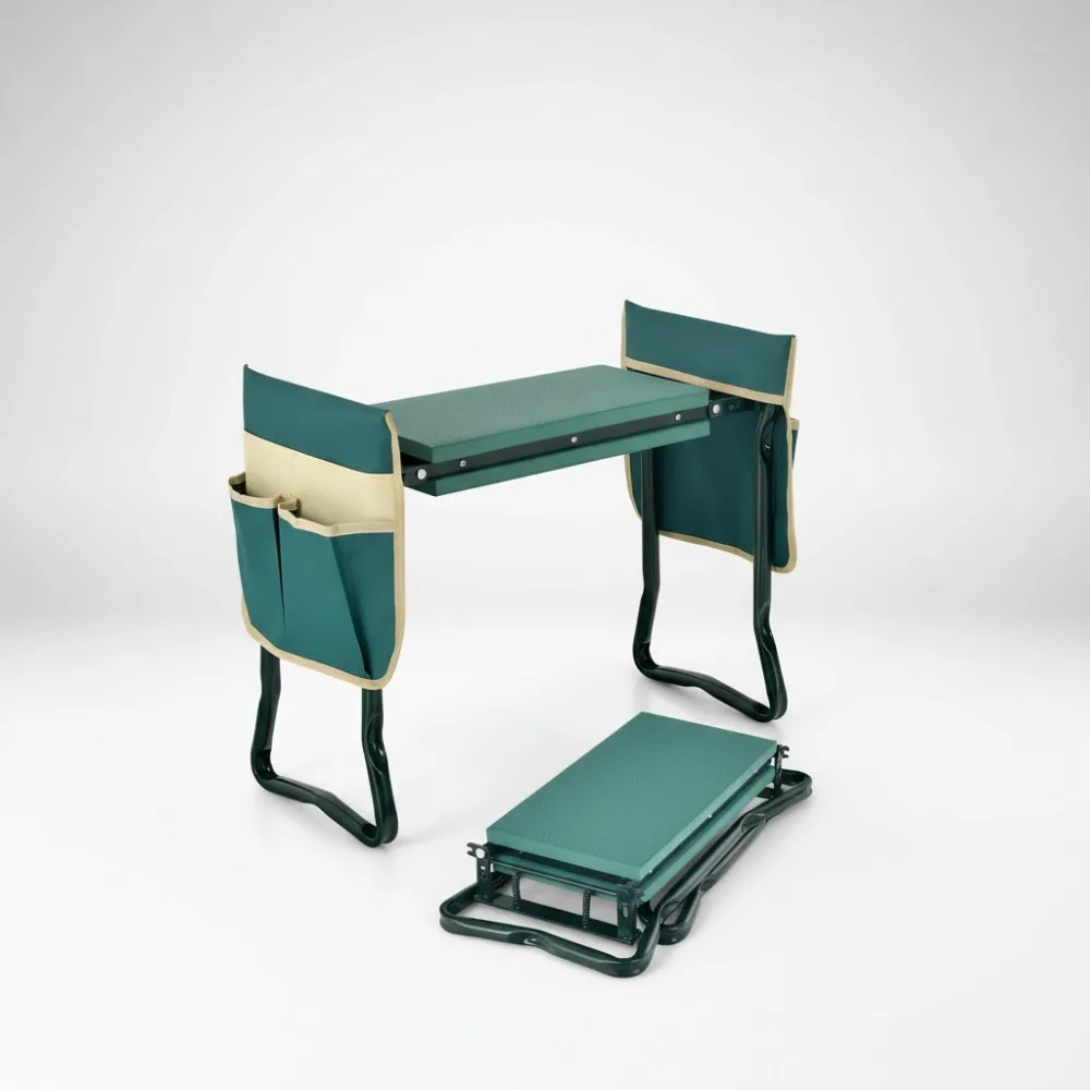 

Foldable Garden Kneeler Seat with 8" EVA Pad, Heavy-Duty Stool & Tool Pouches, Gardening Gift for Seniors