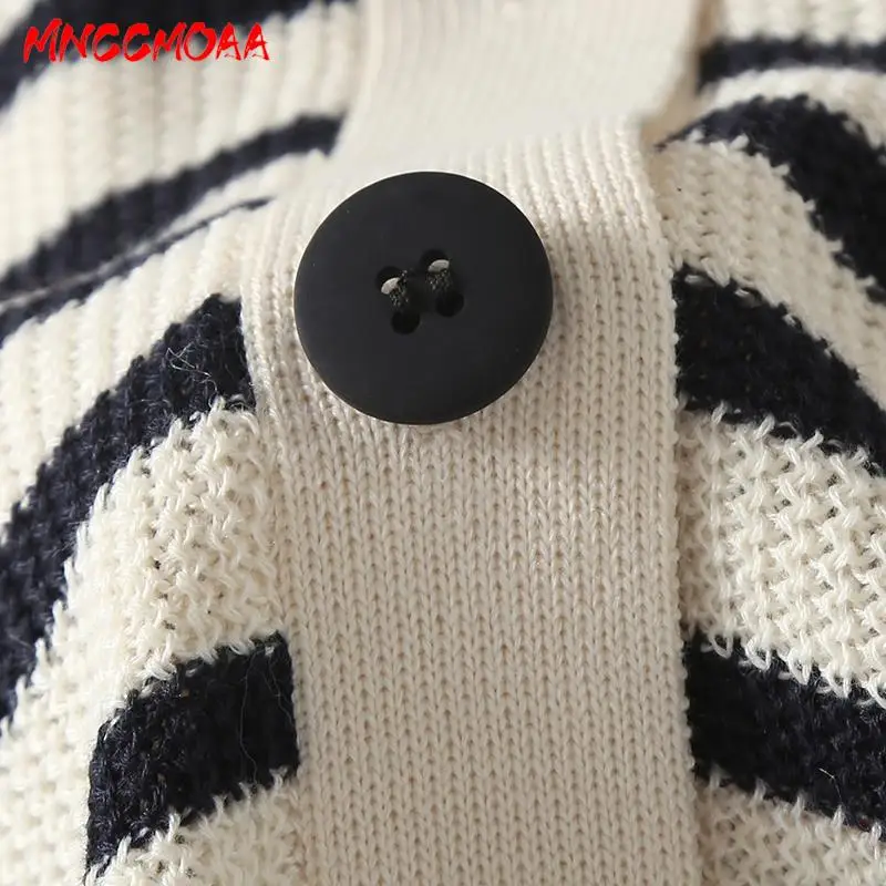 MNCCMOAA 2024 New Spring Summer Short Sleeve Knitted Dress Female Casual V Neck Single Breasted Striped Dresses