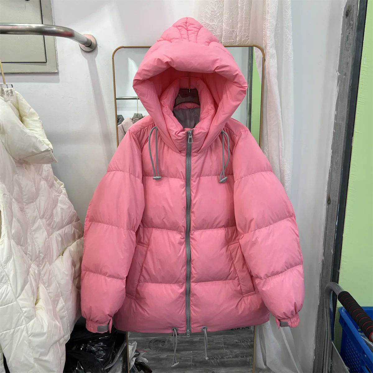 

2023 Winter New Down Coat Women's Fashion Hooded Loose Thick Long Sleeve Casual Warm White Duck Down Jacket L564