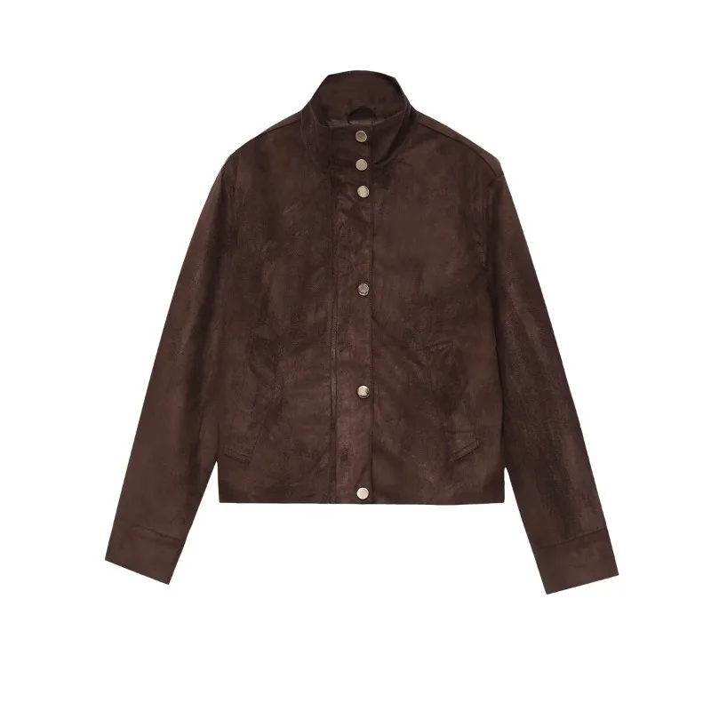 

Замшевые куртки для женщин, осень 2023, новинка 2023 года, женские бомберы, элегантные модные повседневные классические пальто с длинными рукавами, верхняя одежда