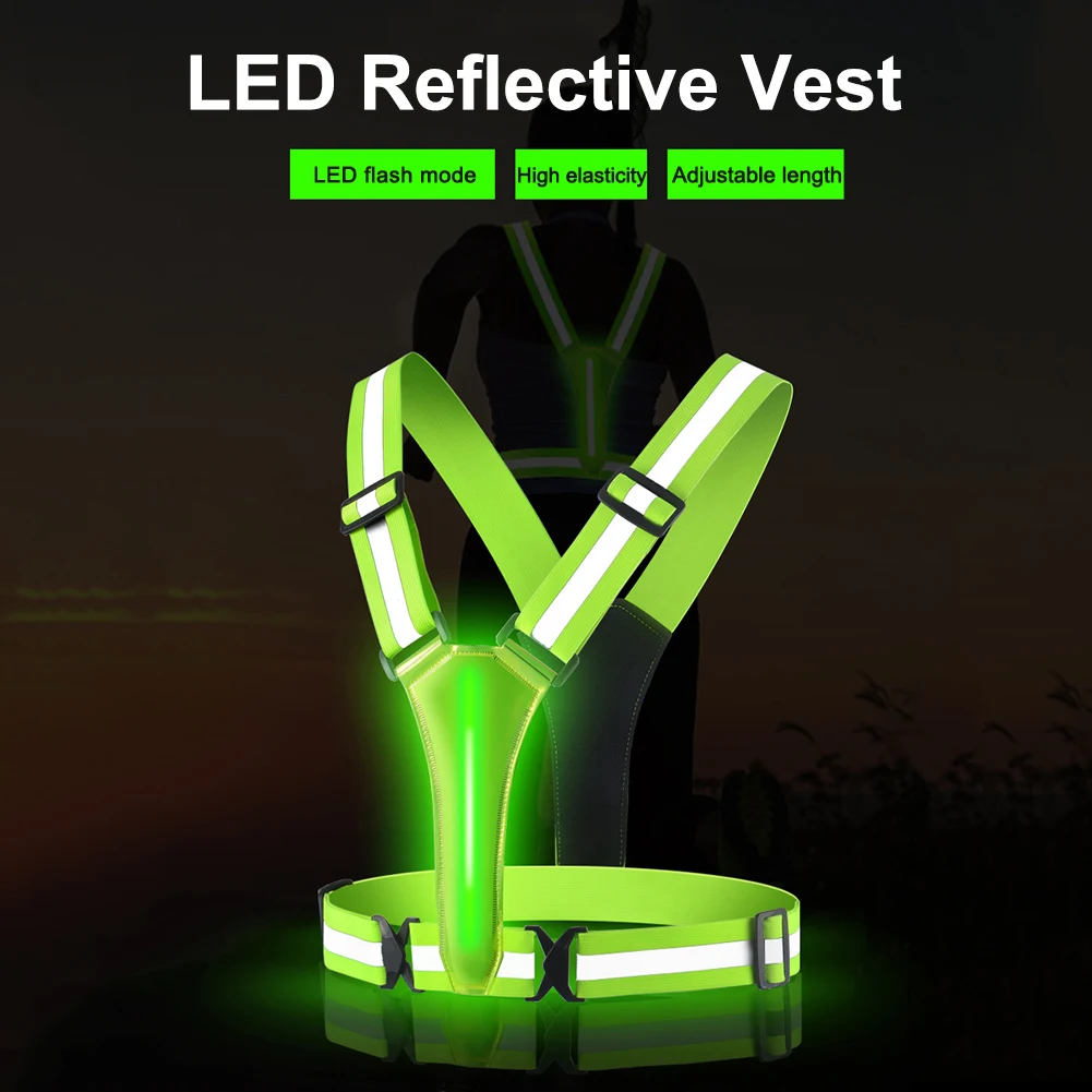LED Reflective Running Vest LED Cycling Security Vest Adjustable Elastic Band Night Running Security Vest for Kids Adults Vest