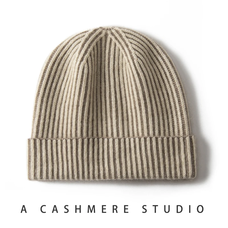 100%Pure Cashmere Beanies For Women Winter Warm Soft Solid Color Knitted Hat Y2K Korea Fashion Flipped Heap Pullover Cap Girl