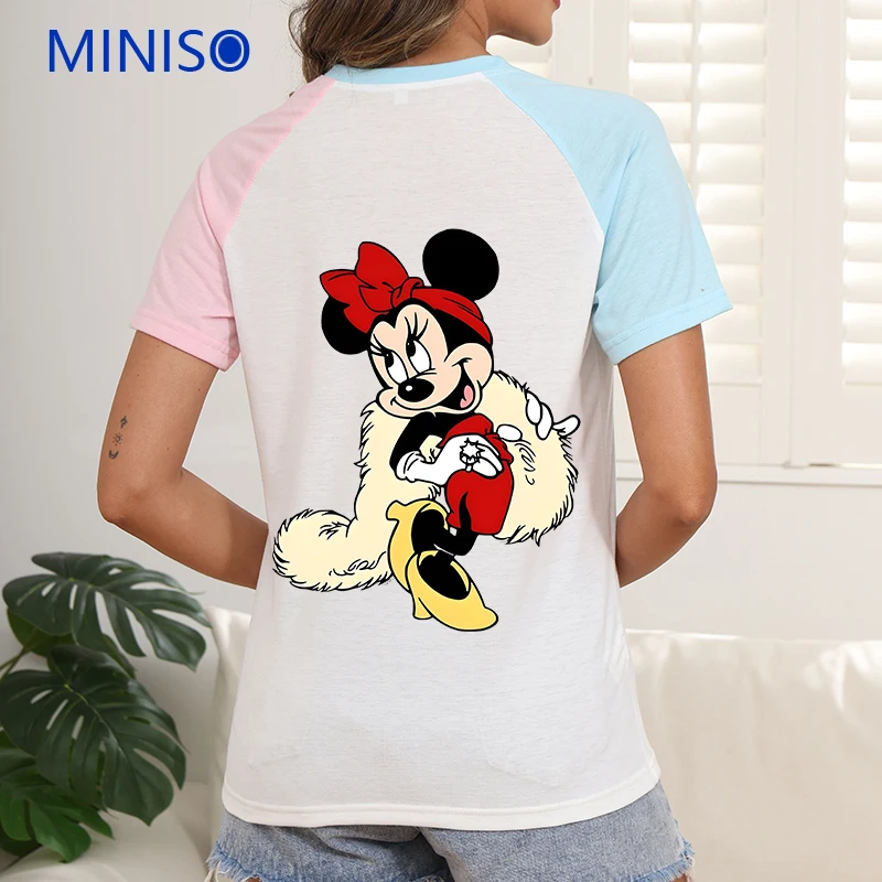 

Dress Trends 2025 Clothes Disney Mickey Minnie Printed T-shirt Loose Top Woman White t-Shirt Ladies Large Size Cartoon Clothing