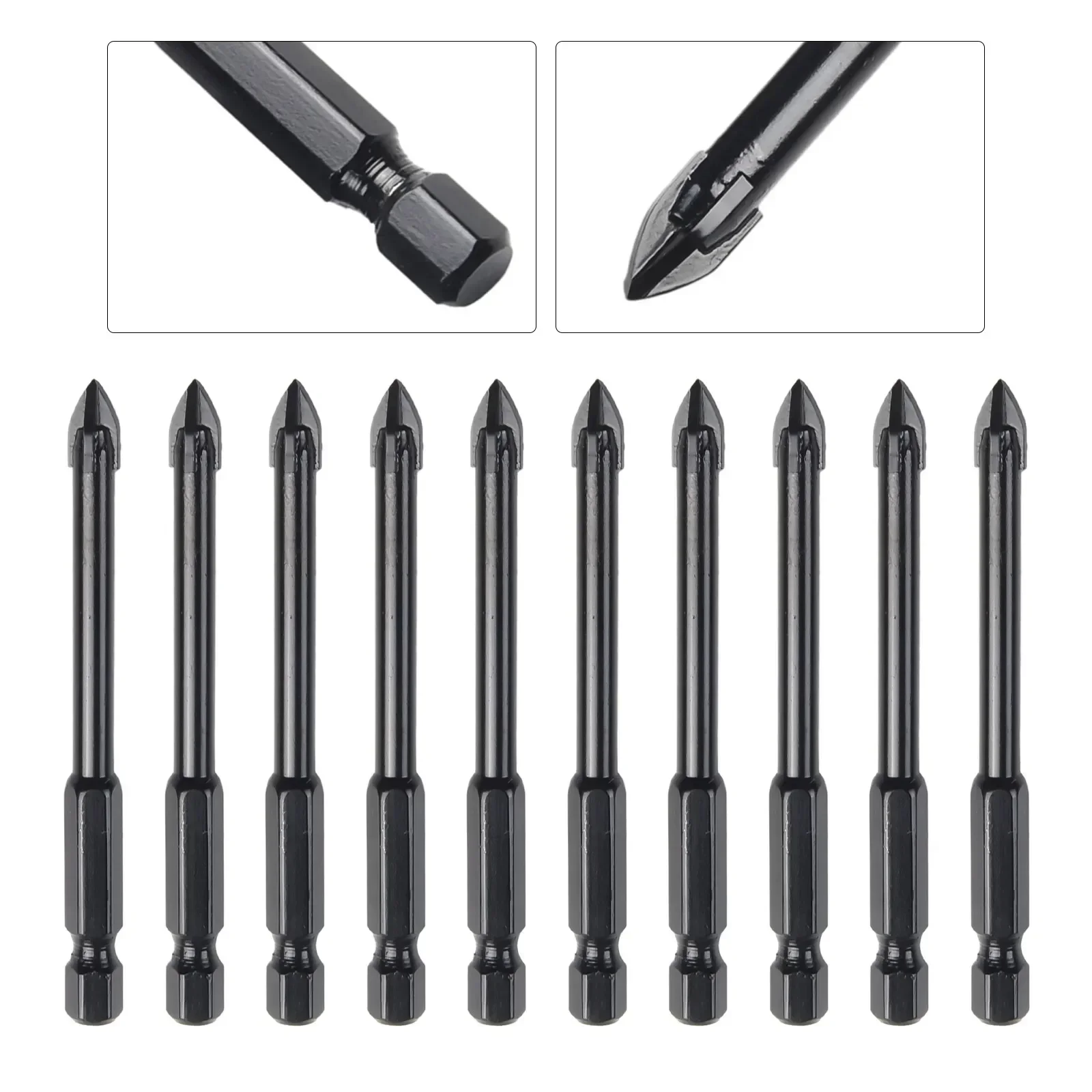 

Сломанные края, твердость сверла, профессиональные биты из сплава YG6X, сверло для стекла, 10 шт., черный шестигранный инструмент для сверления