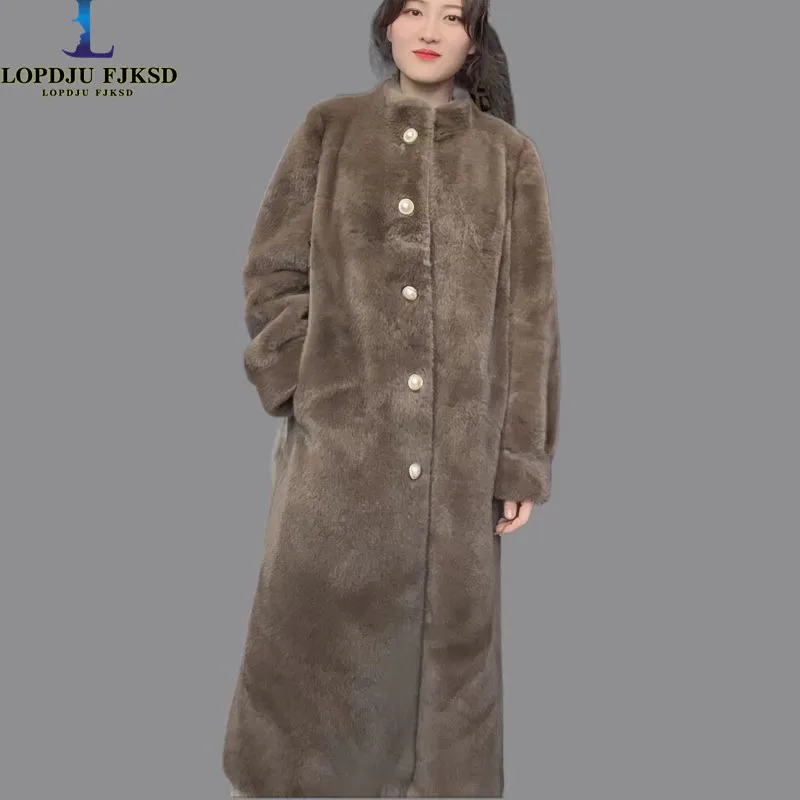 

Women's Faux Mink Fur Coats,Single Breast Jacket, Female Loose Thick Warm Clothes,England Style,O-Neck,Winter,New