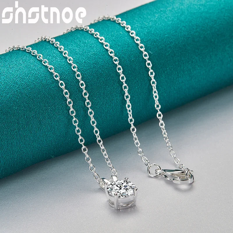 SHSTONE 925 Sterling Silver Necklace AAA Zircon Round Pendant 16-30 Inch Chain Necklaces Women's Fashion Wedding Party Jewelry