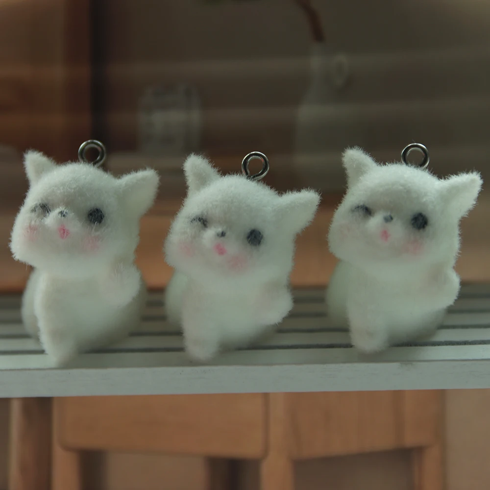 30 ชิ้น 3D การ์ตูนสัตว์เรซิ่น charms น่ารัก Flocked Cat ตุ๊กตาจี้สําหรับโทรศัพท์พวงกุญแจต่างหูกระเป๋าของขวัญ Diy เครื่องประดับทํา