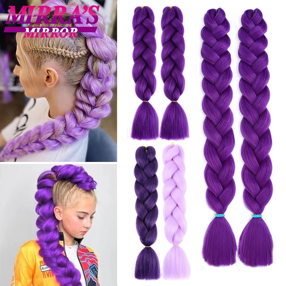 الأرجواني وصلات شعر للضفائر 24/41 بوصة طويلة جامبو جديلة الشعر ياكي الملمس الوردي الأحمر جدائل شعر صناعية تأثيري الشعر #1