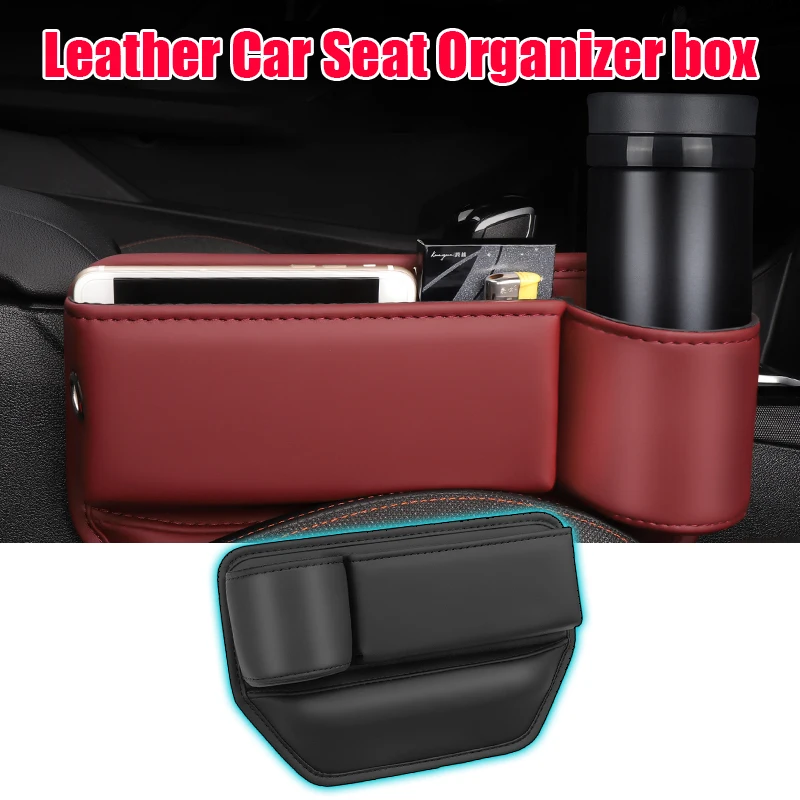 

PU Leather Car Seat Gap Organizer Multifunction Console Crevice Filler Side Storage Box with Cup Holder Car Interior Storage Poc