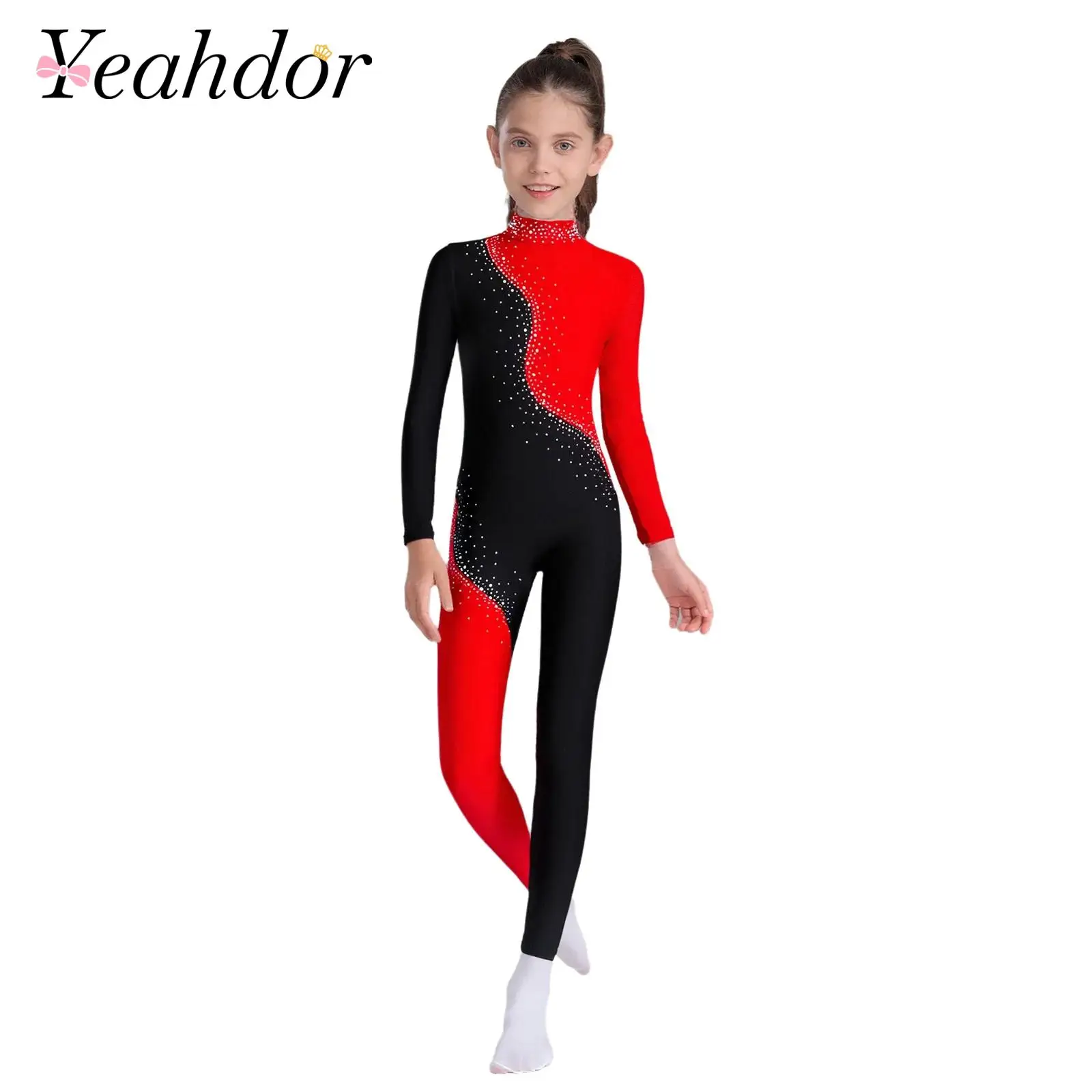 

Girls Rhythmic Gymnastic Leotard Children Rhinestones Artistic Skating Zipper Ballet Dance Unitards Figure Skating Yoga Jumpsuit